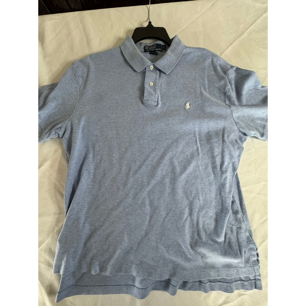 Polo Ralph Lauren Mens Large Blue Heather Short‎ Sleeve Cotton Pony Polo Shirt